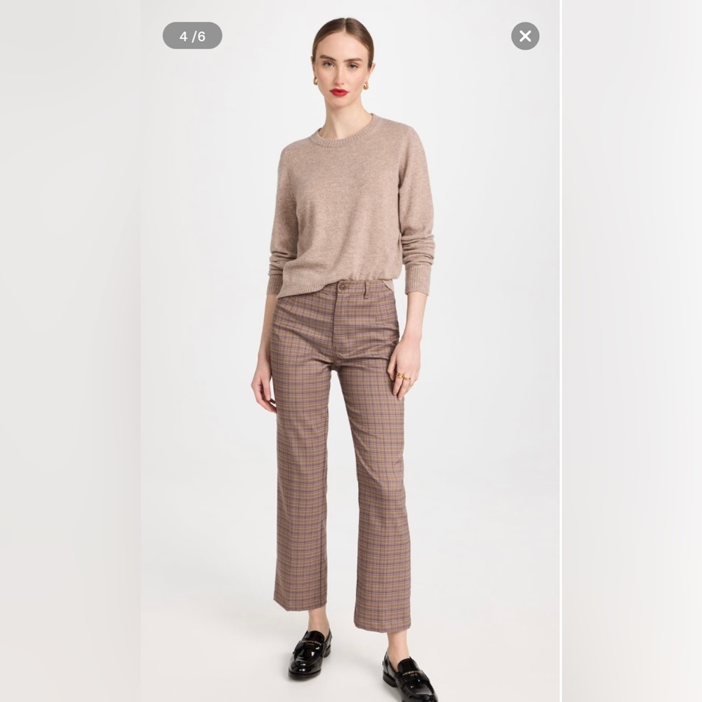 Reformation Brown Blue Check Franklin Pant